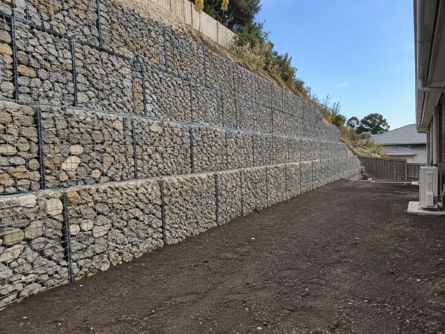 Gabion retaining wall on a Lyttelton property in Christchurch