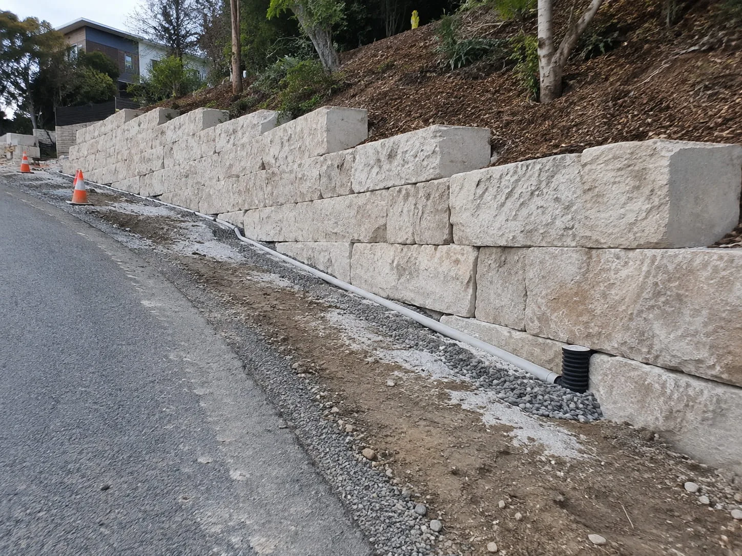 Drainage installed behind a retaining wall in Christchurch
