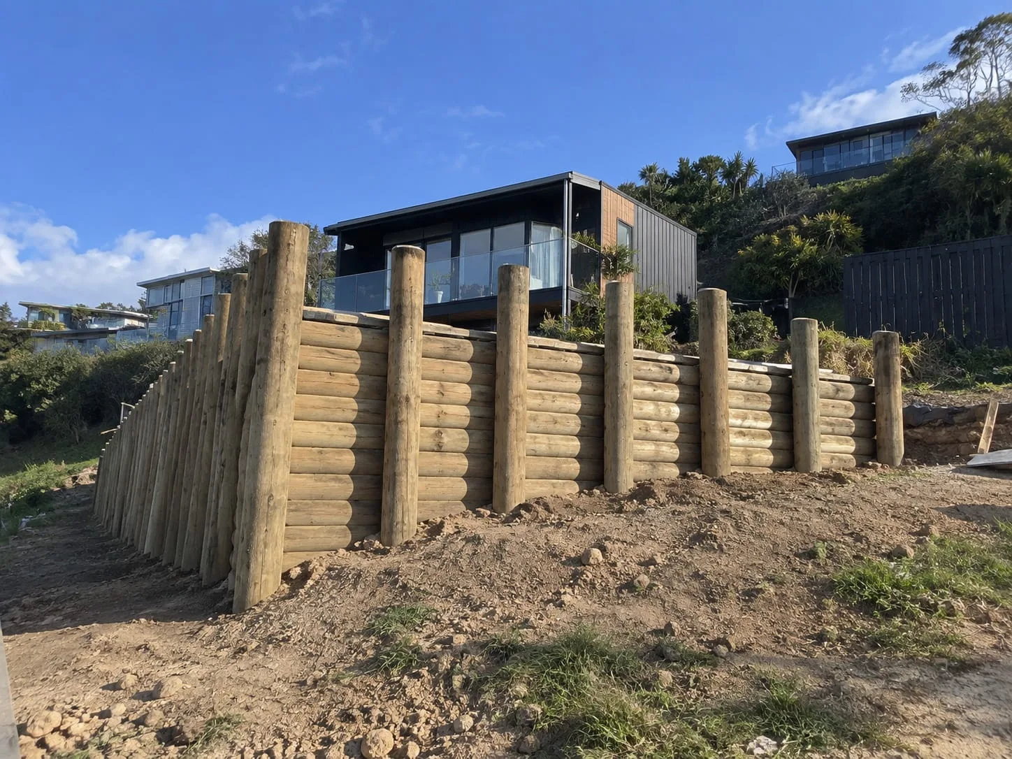 Timber retaining wall built on a Christchurch residential section