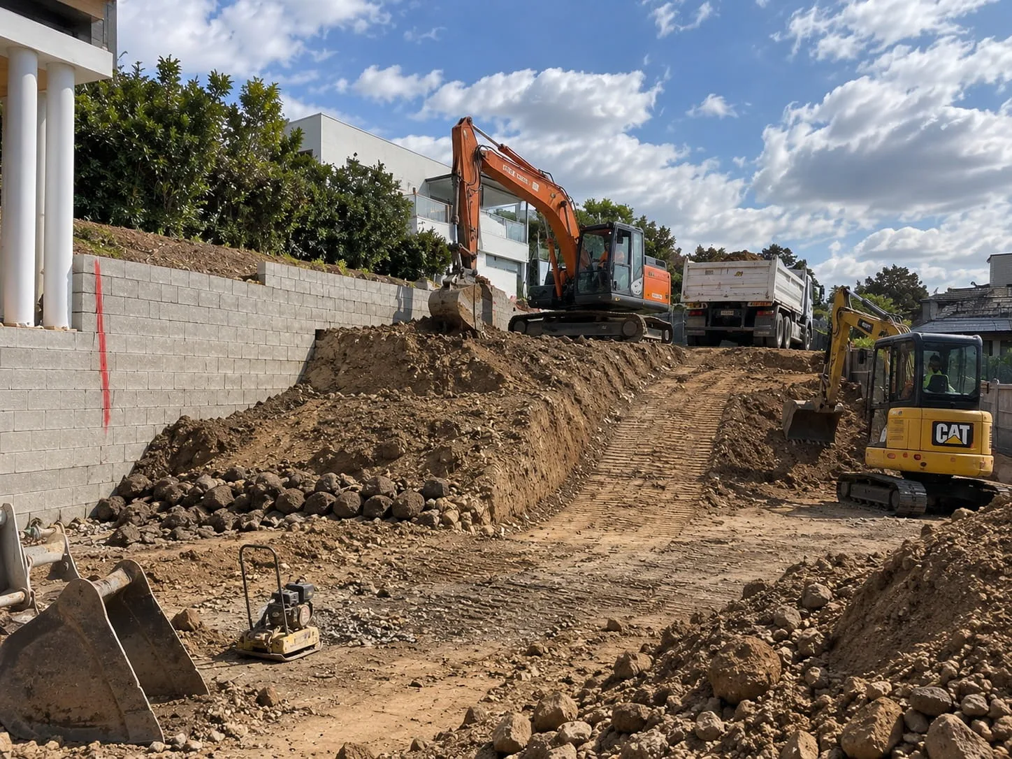 Trench excavated along a retaining wall line on a Christchurch site